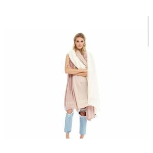 Naked Cashmere Large Scarf Travel Wrap Love Valentines Day Ivory Breast Cancer
